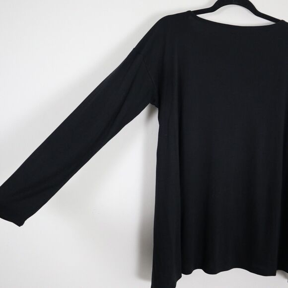 Eileen Fisher Size S Tencel Interlock Ballet Neck Top Slit High Low Hem Black - Picture 11 of 12